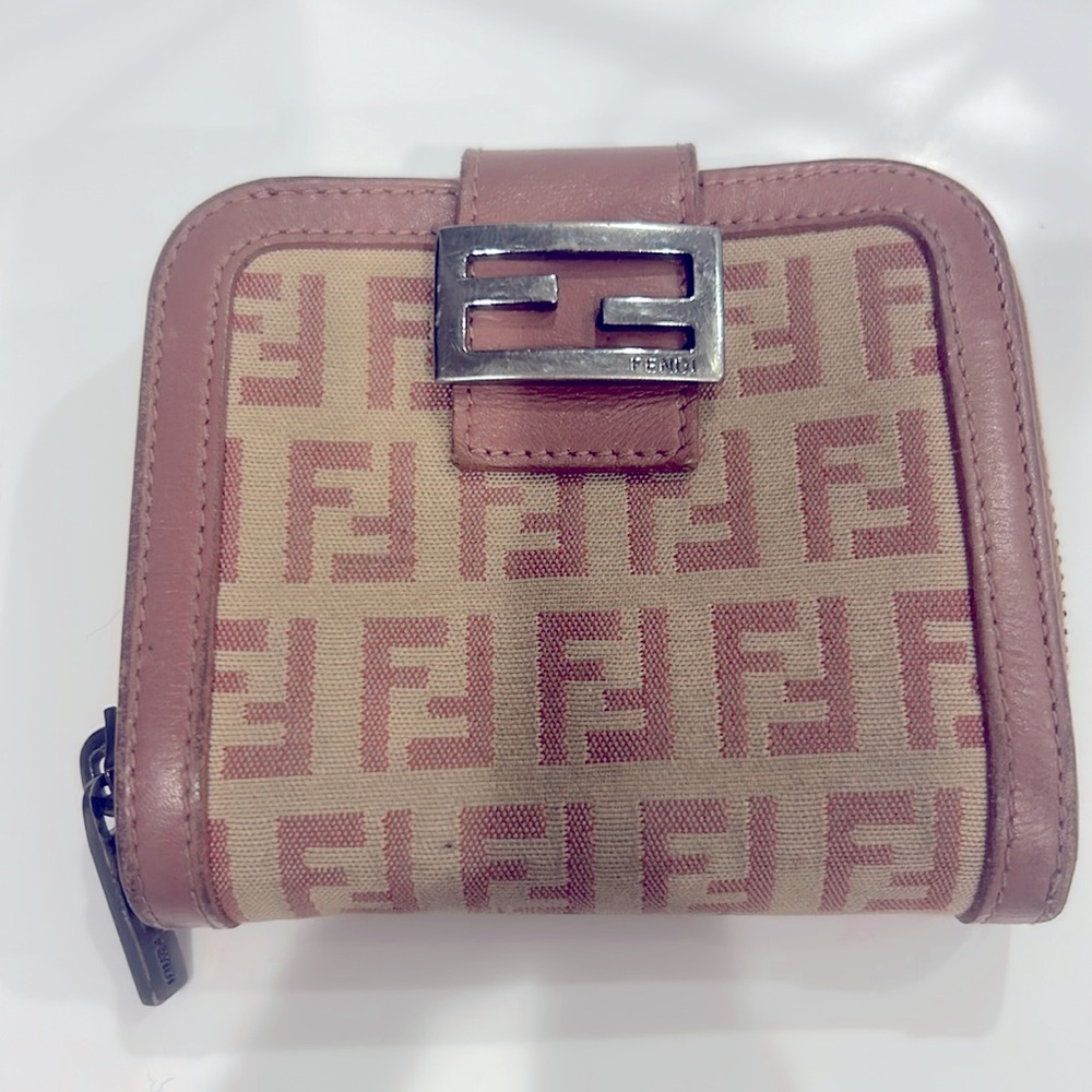 Fendi leather & fabric wallet with billfold, change purse & 9 credit cards slits